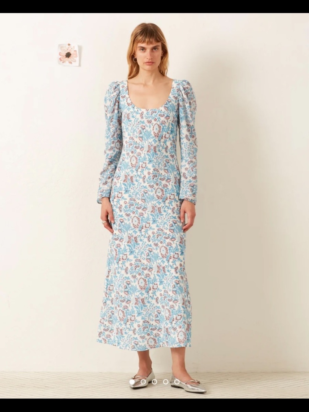 Alix of Bohemia Paloma Blue Garden Floral Maxi Dress cotton-silk blend sz Medium